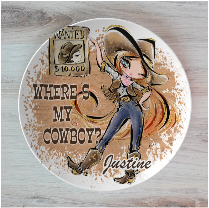 Where's My Cowboy Personalised Dinner Plate