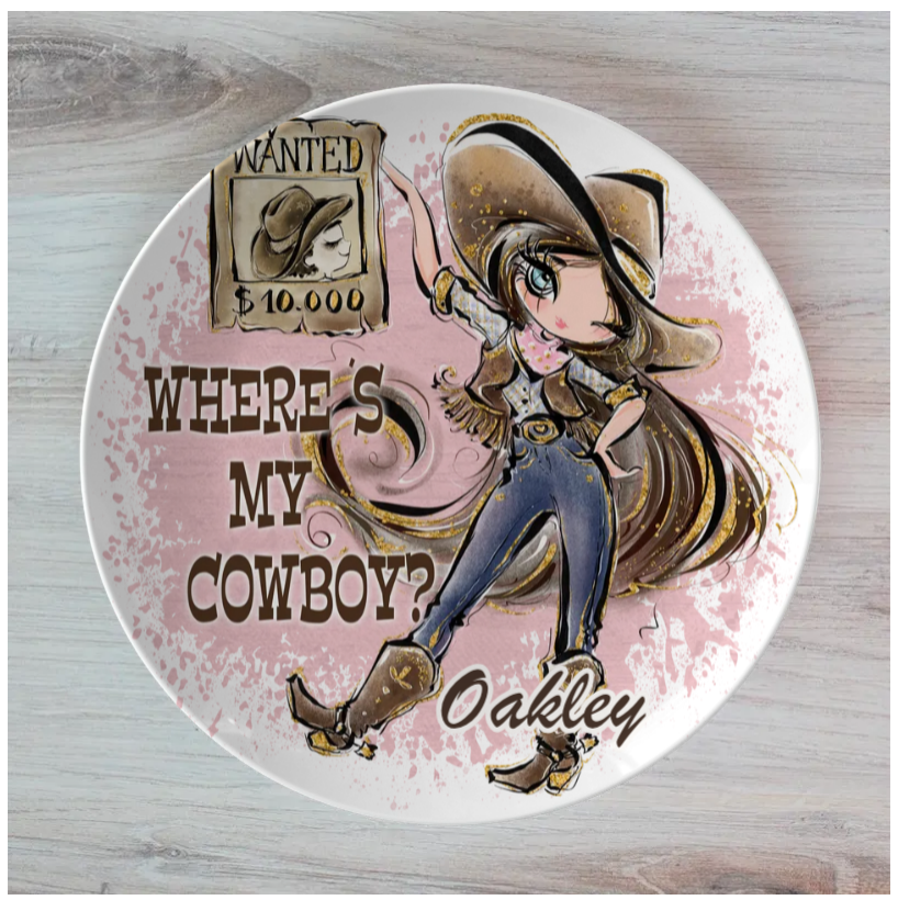 Where's My Cowboy Personalised Dinner Plate