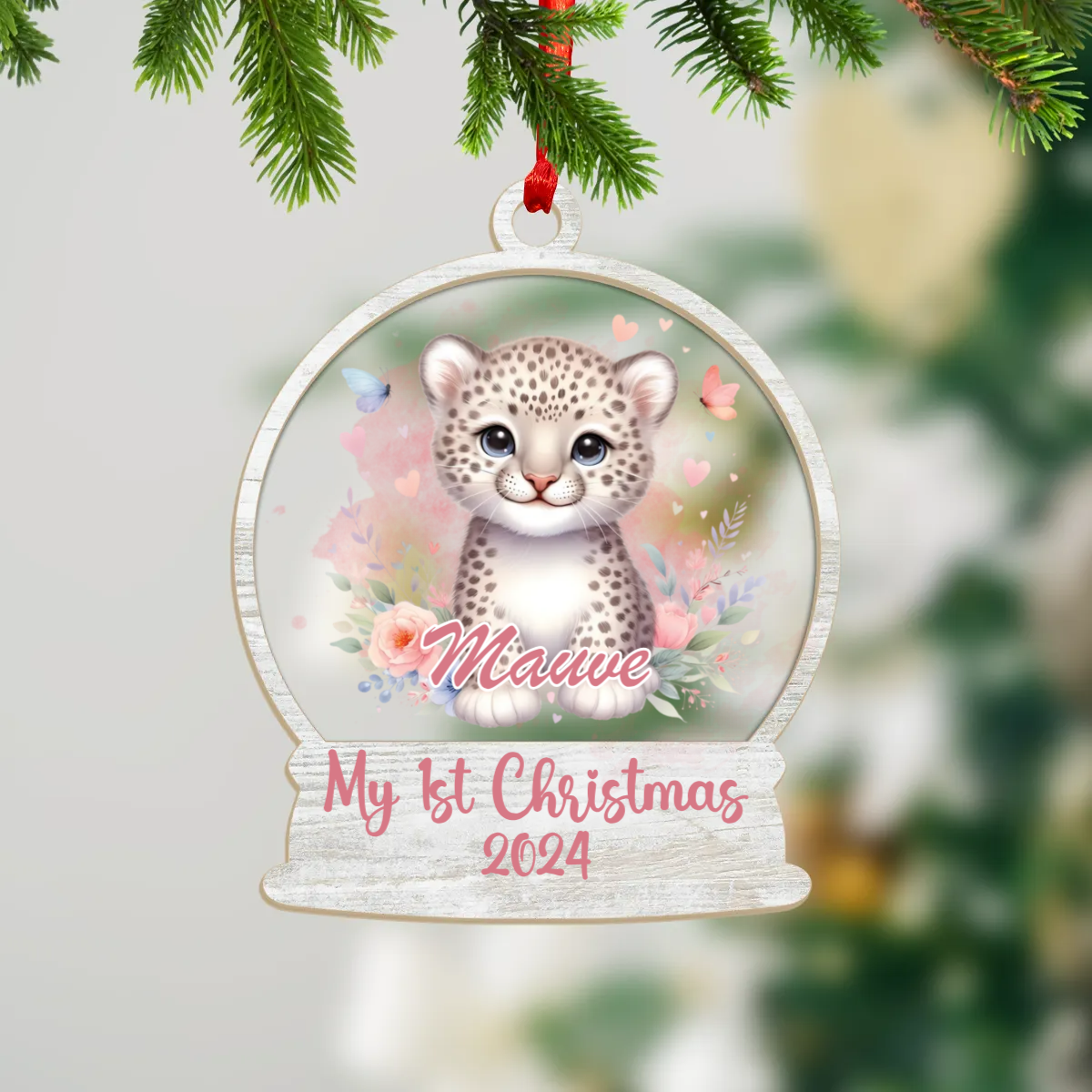 Wood and Acrylic Ornament Personalised Cheetah