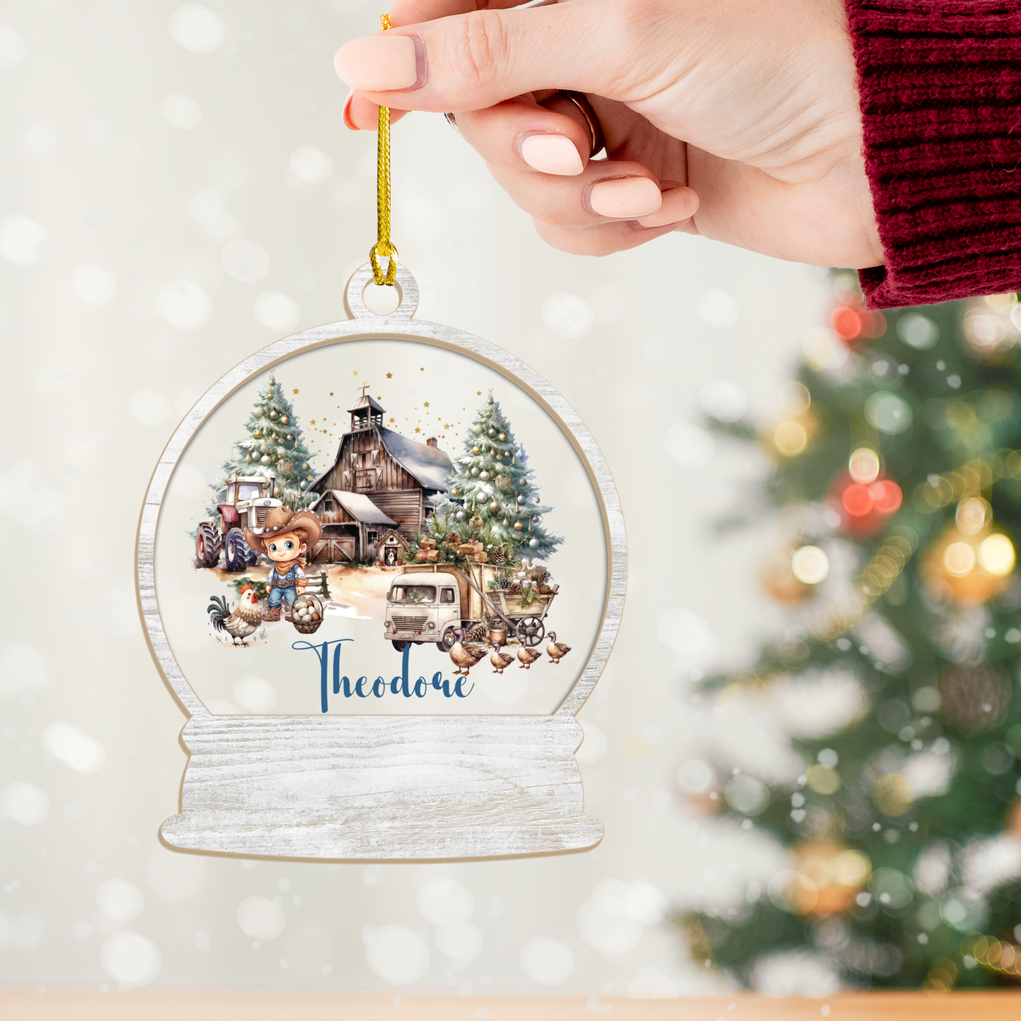 Wood and Acrylic Ornament Personalised Country Christmas