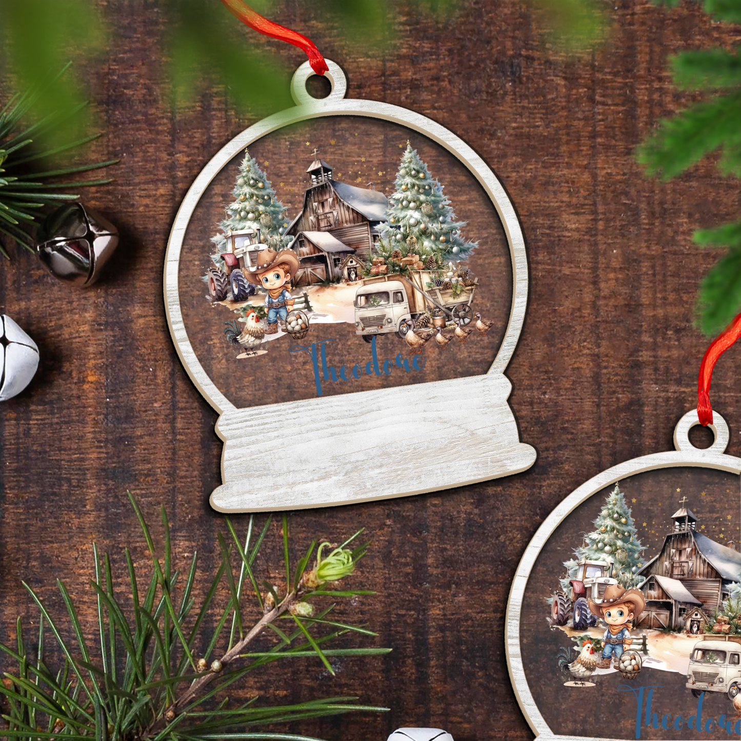 Wood and Acrylic Ornament Personalised Country Christmas