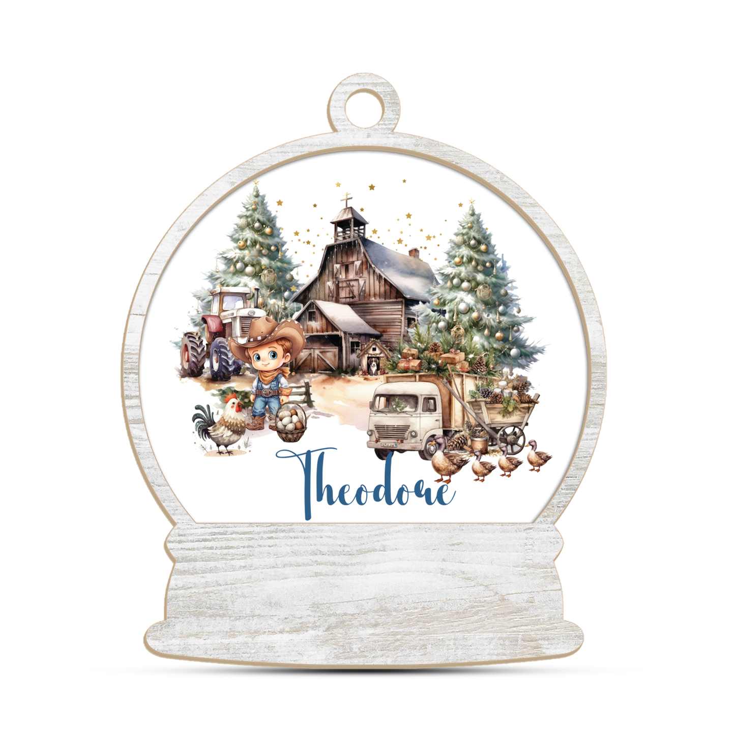 Wood and Acrylic Ornament Personalised Country Christmas