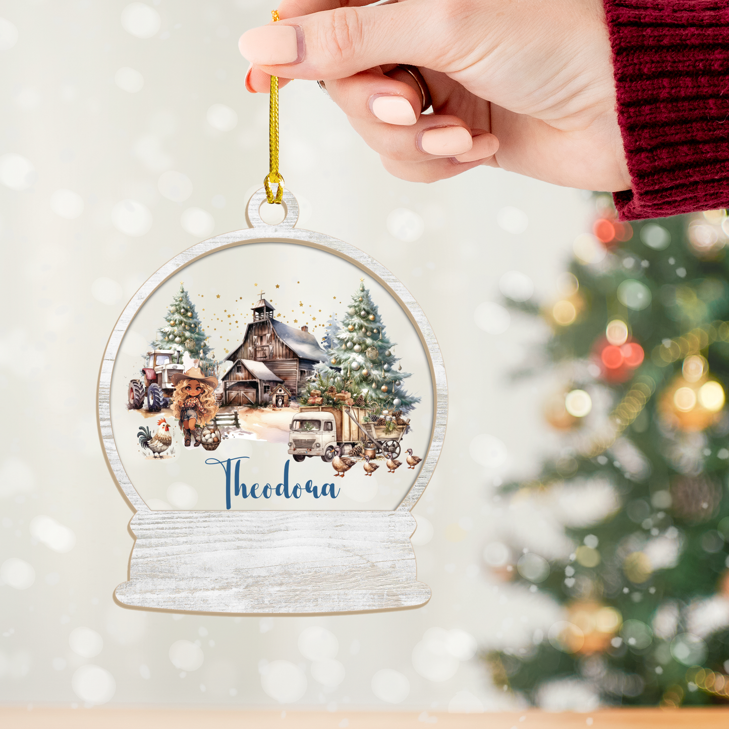 Wood and Acrylic Ornament Personalised Country Christmas