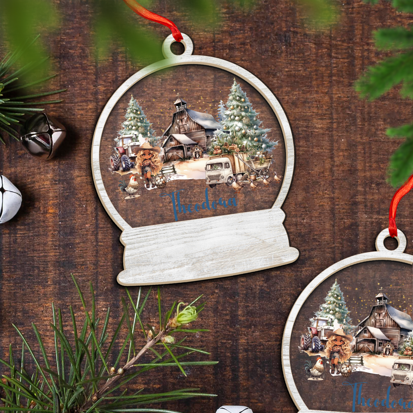 Wood and Acrylic Ornament Personalised Country Christmas