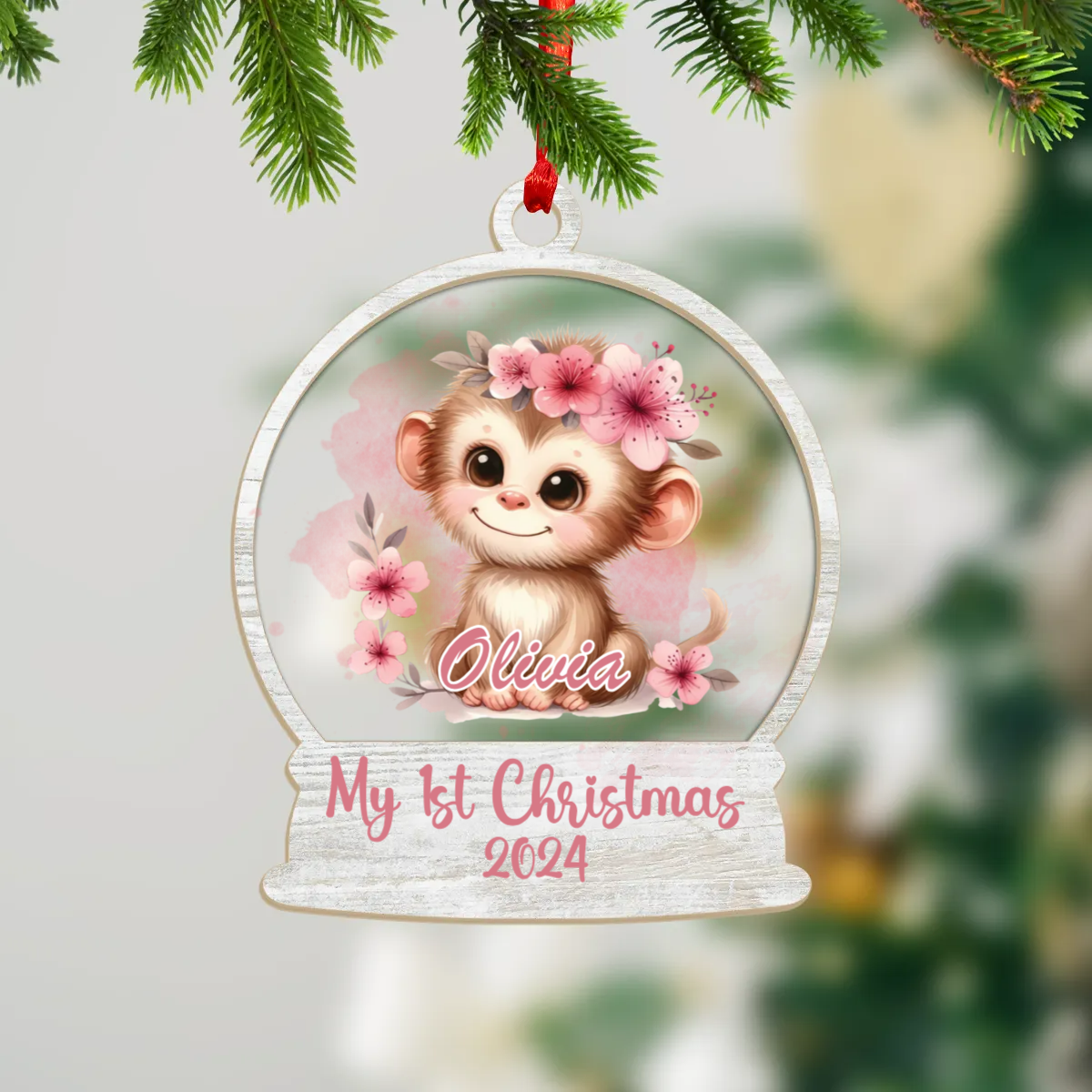 Wood and Acrylic Ornament Monkey