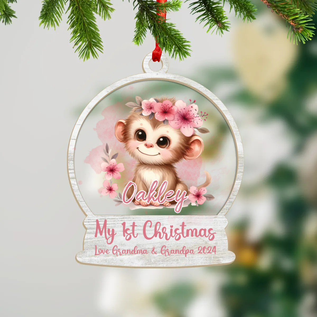 Wood and Acrylic Ornament Monkey