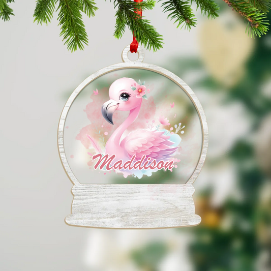 Wood and Acrylic Ornament Personalised Flamingo