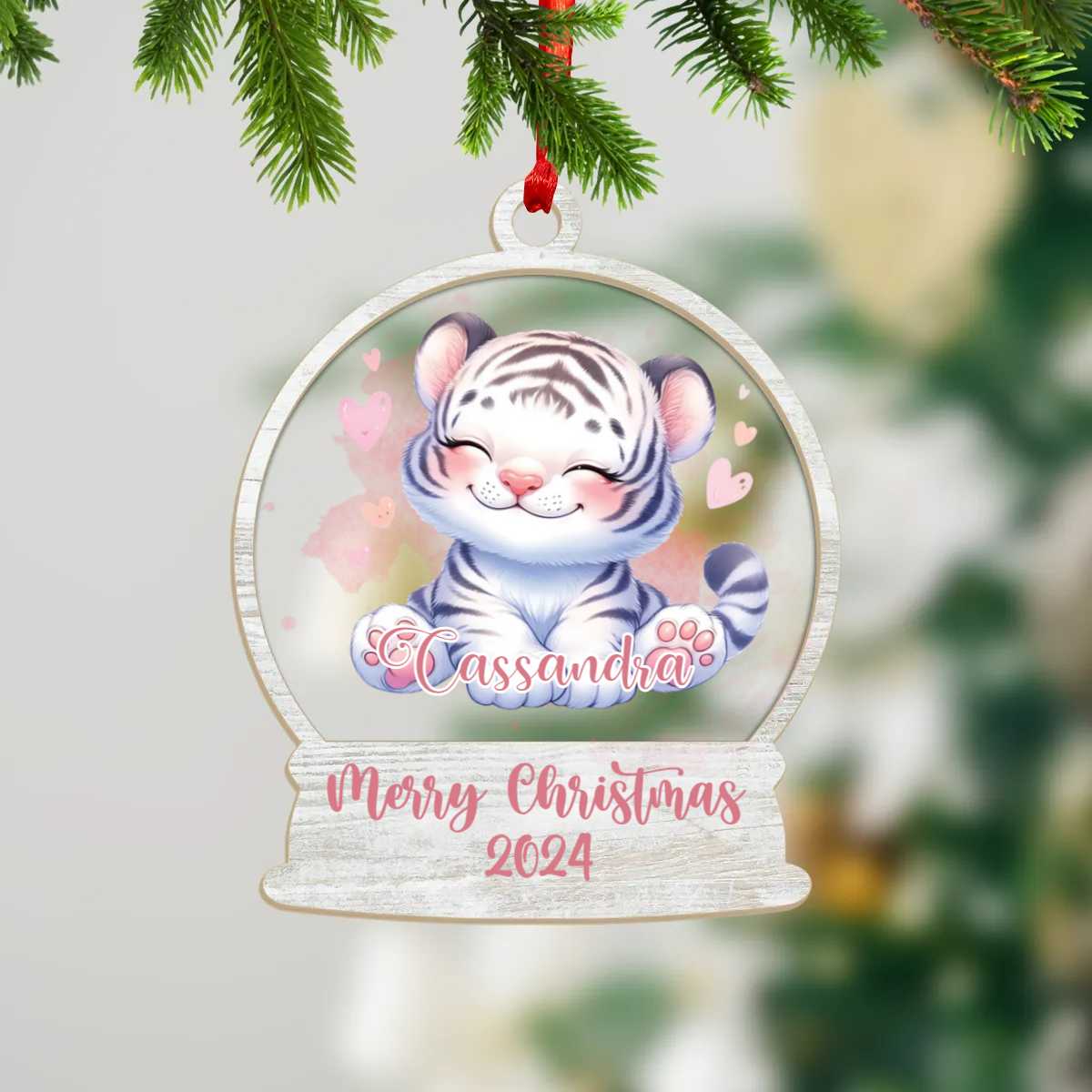 Wood and Acrylic Ornament Personalised White Tiger