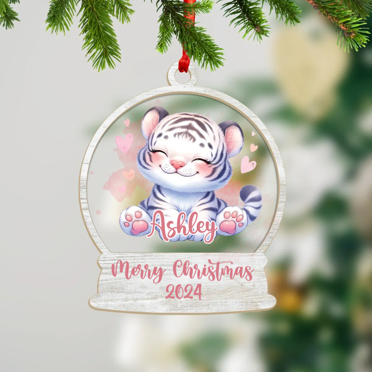 Wood and Acrylic Ornament Personalised White Tiger