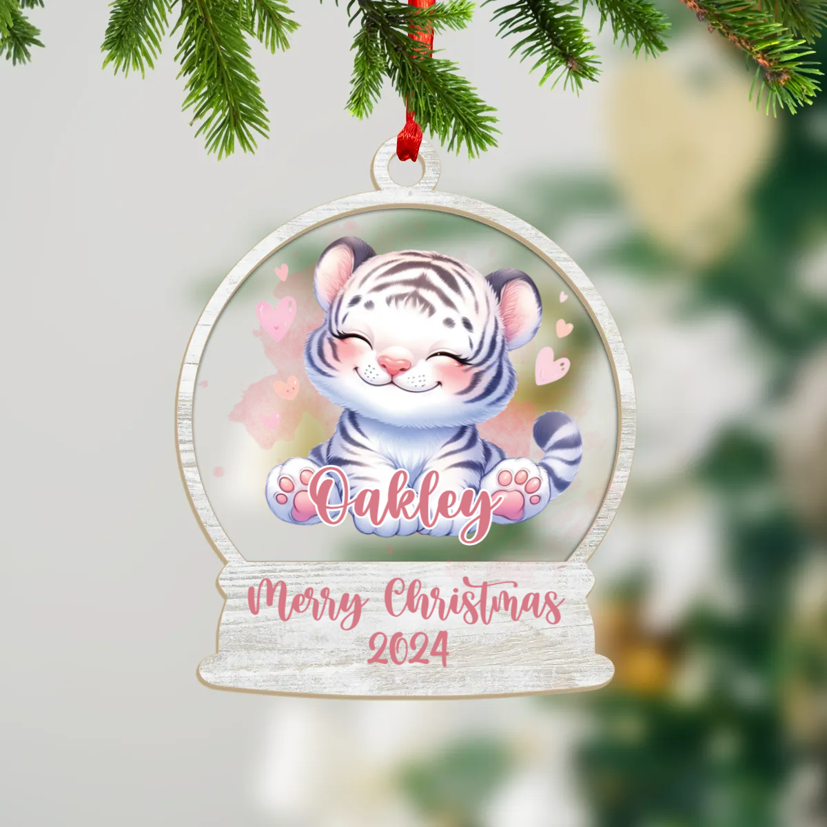 Wood and Acrylic Ornament Personalised White Tiger