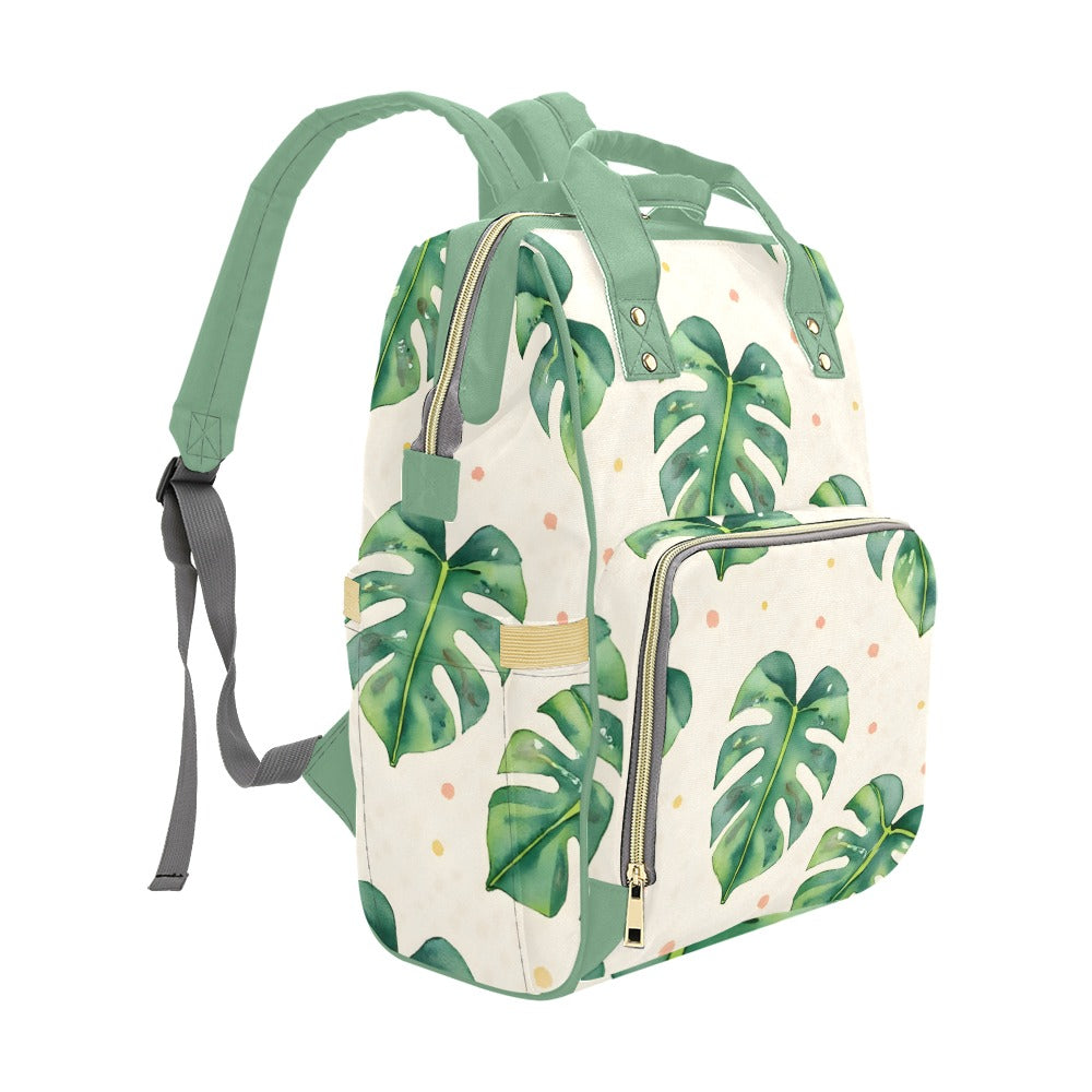 Monsteria Pattern Leaves Multi-Function Diaper Backpack/Diaper Bag (Model 1688)