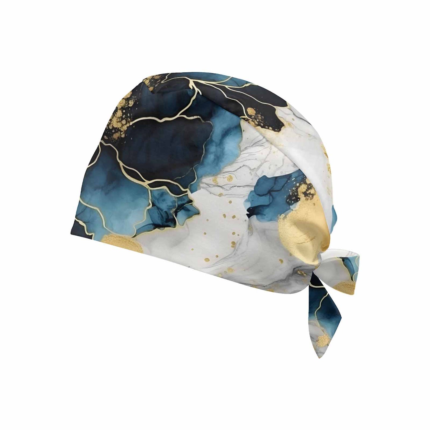 Nurse Scrub Cap Alcohol Ink Blue and Gold Floral  Scrub Cap