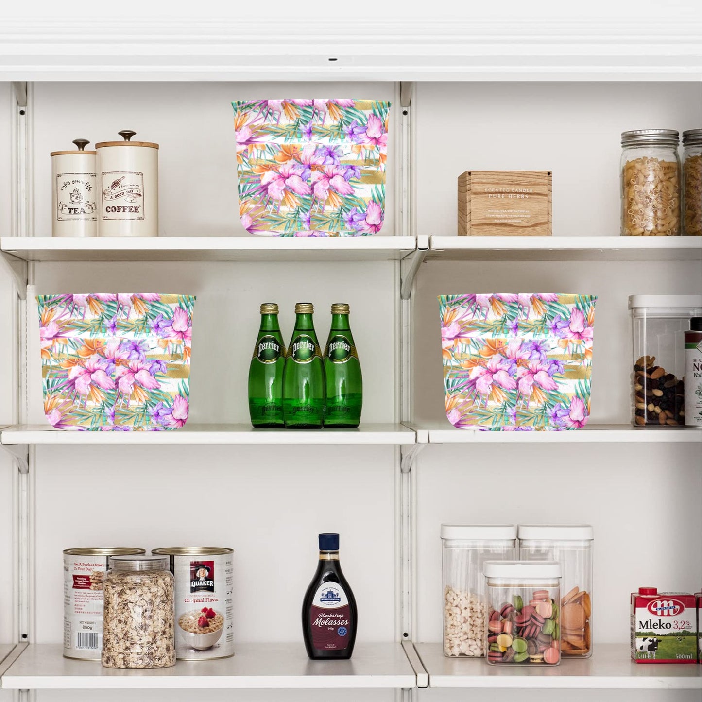 Hibiscus Stripes Fabric Storage Basket