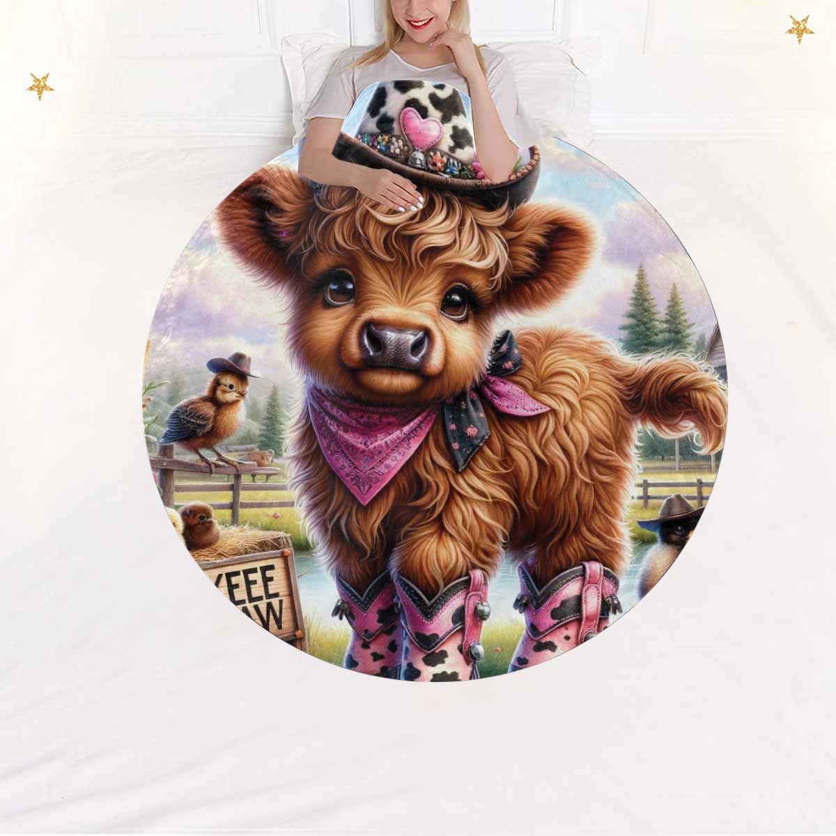 Higland Cow Awd1417  Circular Micro Fleece Blanket 60"