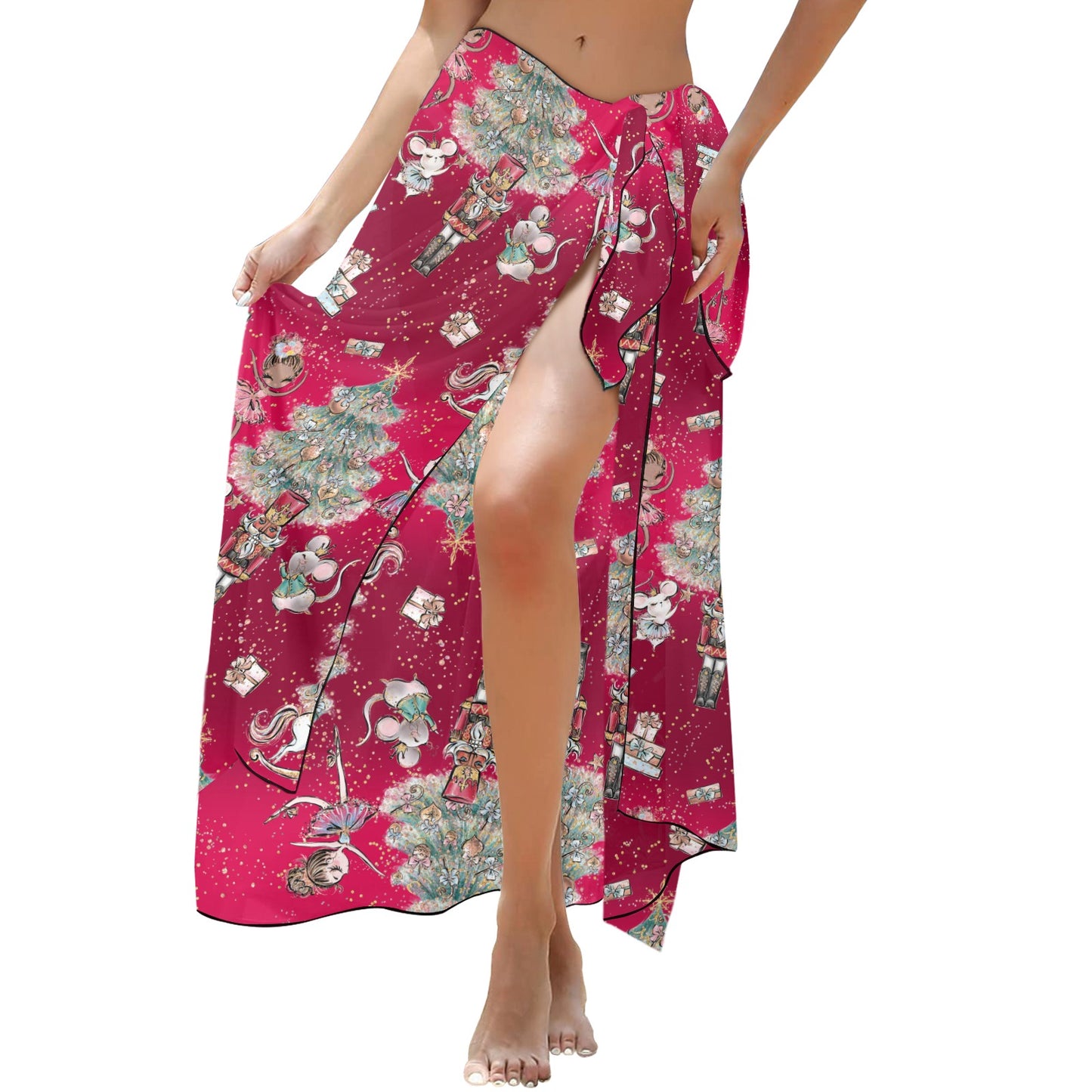 Red Christmas Long Beach Sarong Wrap