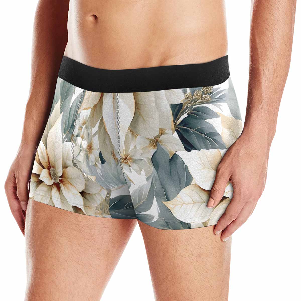 Cream Poinsettia AUS Men's Boxer Briefs (Made In AUS)