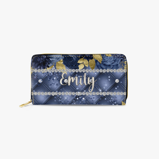 Long Type Zipper Purse - Navy Blue Floral - Emily