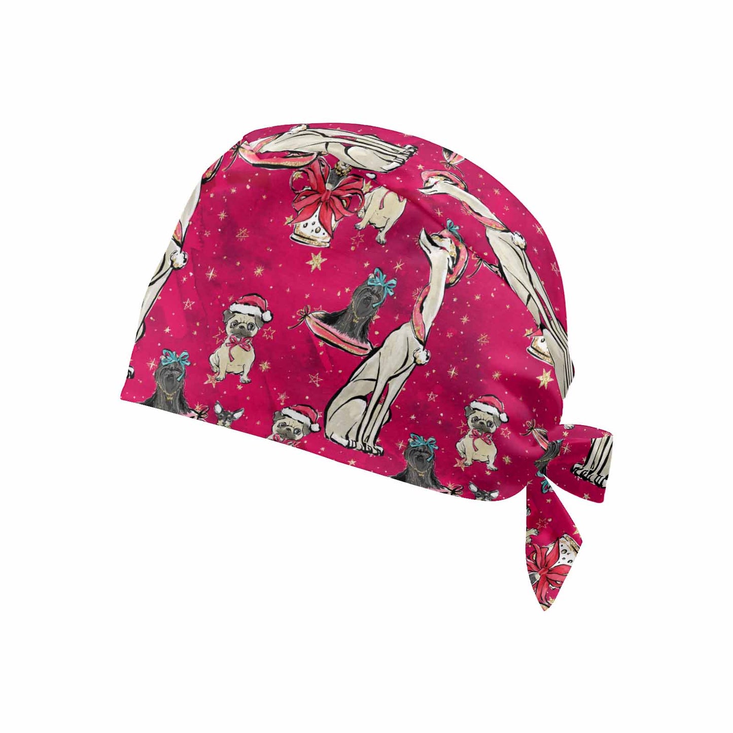 Nurse Scrub Cap Doggie Christmas Red  Scrub Cap