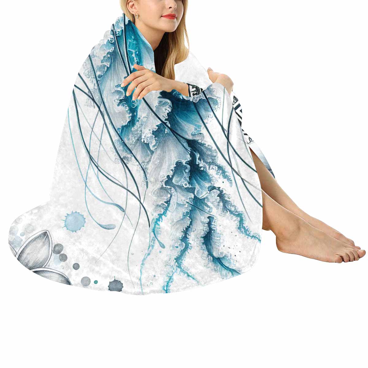 Sea_Animals_Jellyfish_Awd351111  Circular Micro Fleece Blanket 47"