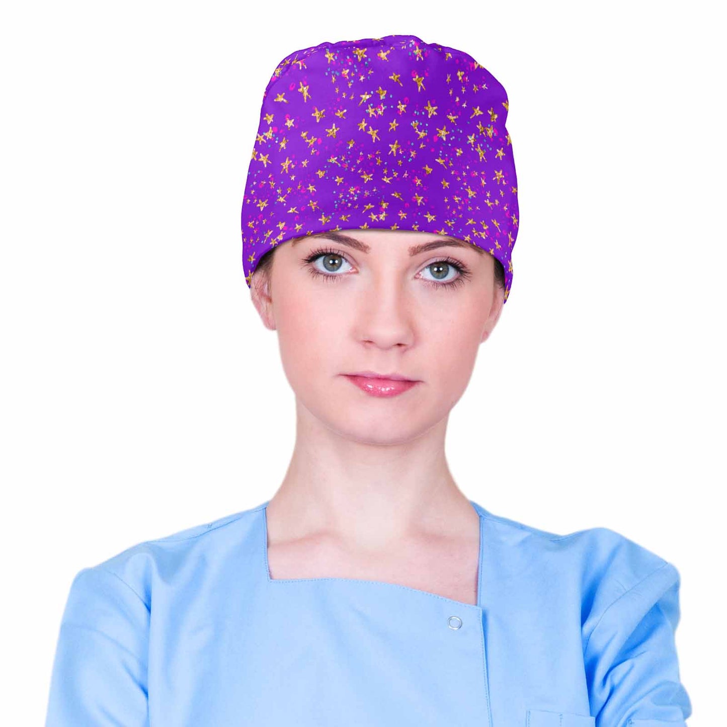 Purple Stars  Scrub Cap