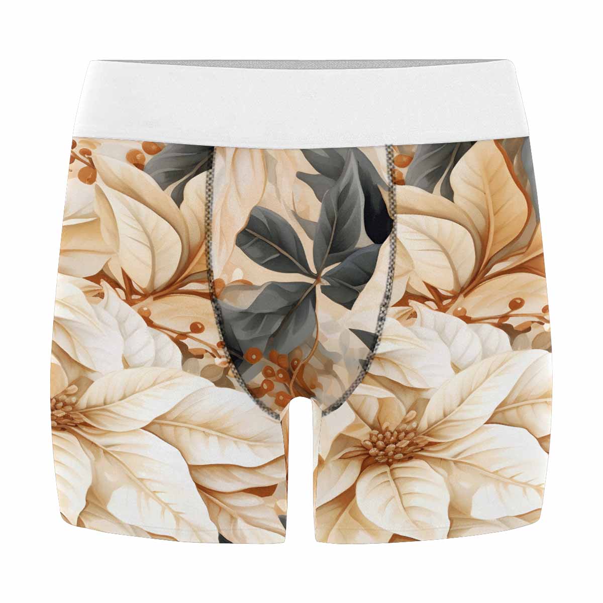 Cream Poinsettia  Men's All Over Print Boxer Briefs (Made In AUS)