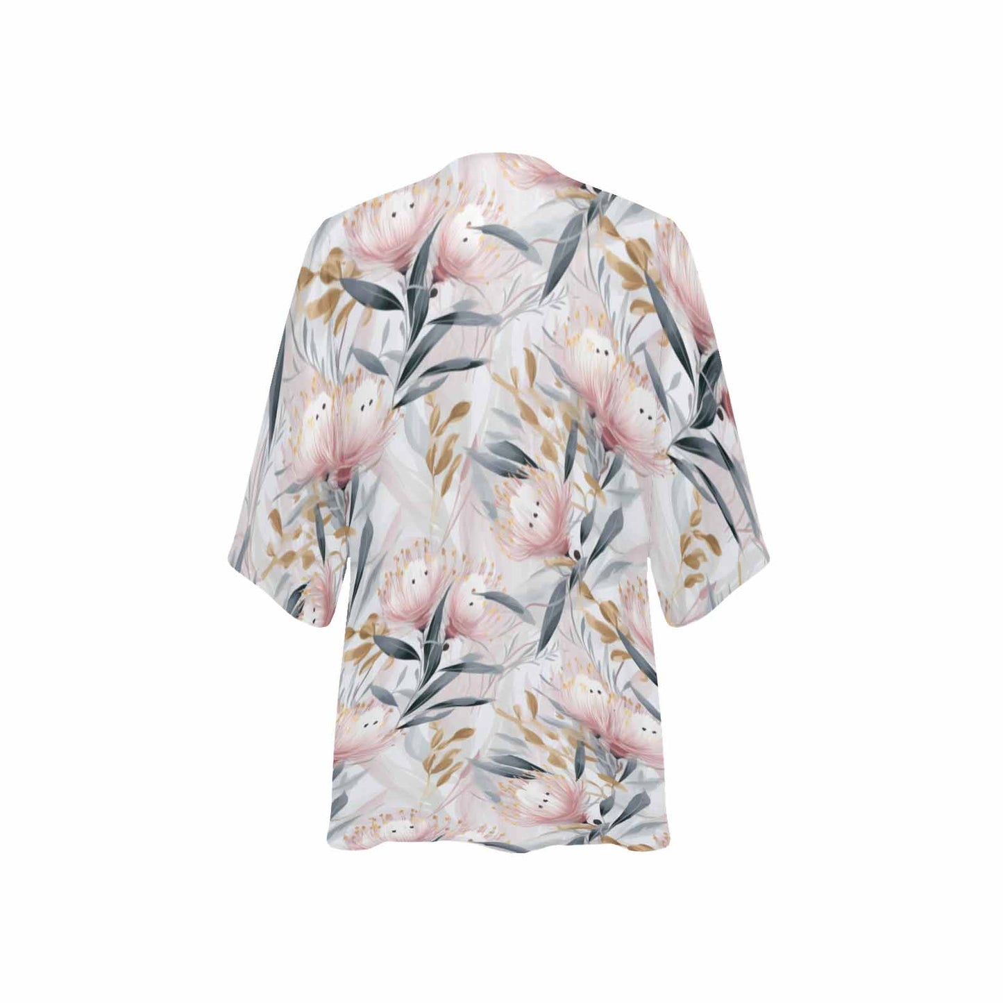 Australian Floral Pink & Grey Women's Kimono Chiffon Cover Up