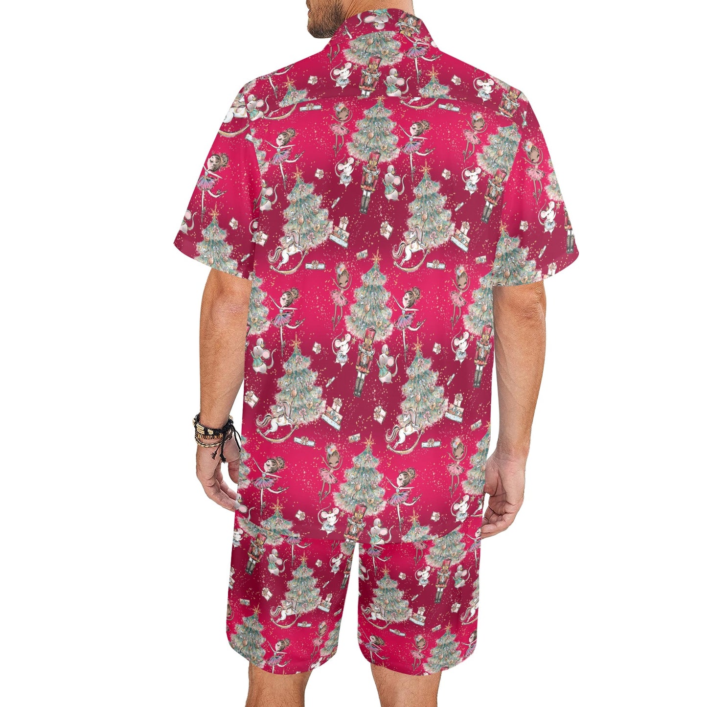 Men's Shirt & Shorts Set Red Sugar Plum Xmas Men's Shirt and Shorts Outfit (Set26)