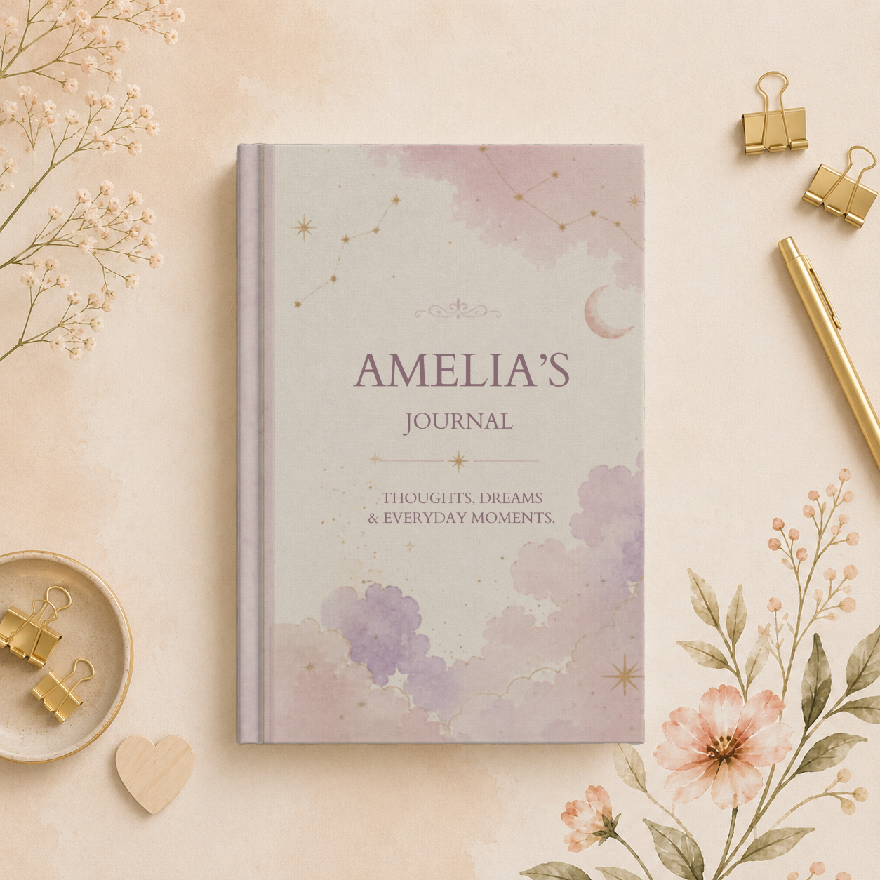 Personalized Matte Journal, Custom Hardcover Diary, Celestial Themed Notebook, Thoughtful Gift for Writers, Unique Journal Gift