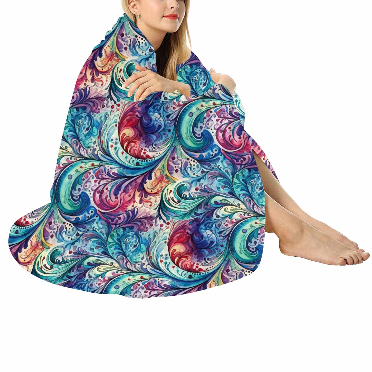 Rainbow Paisley  Circular Micro Fleece Blanket 60"