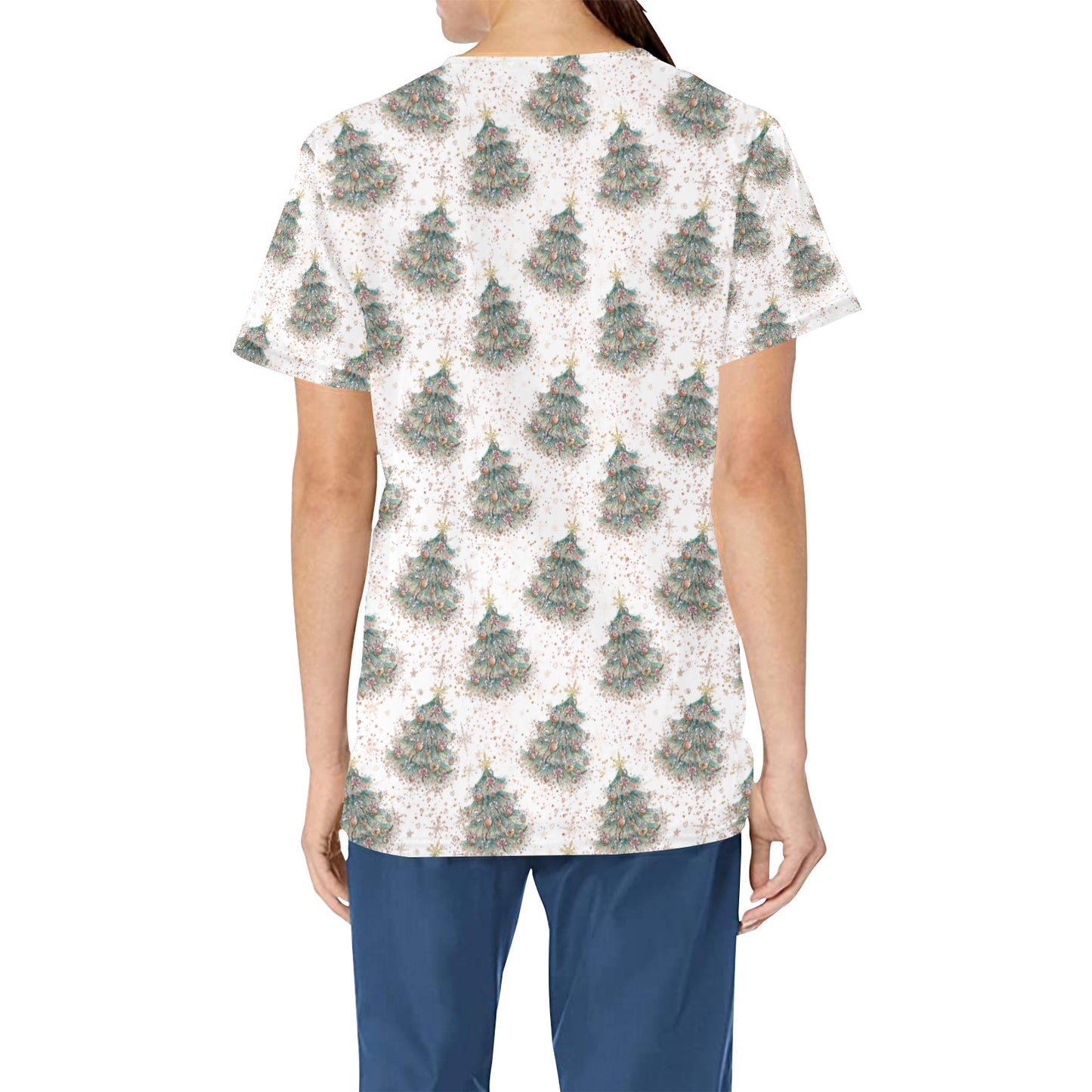 White Christmas All Over Print Scrub Top