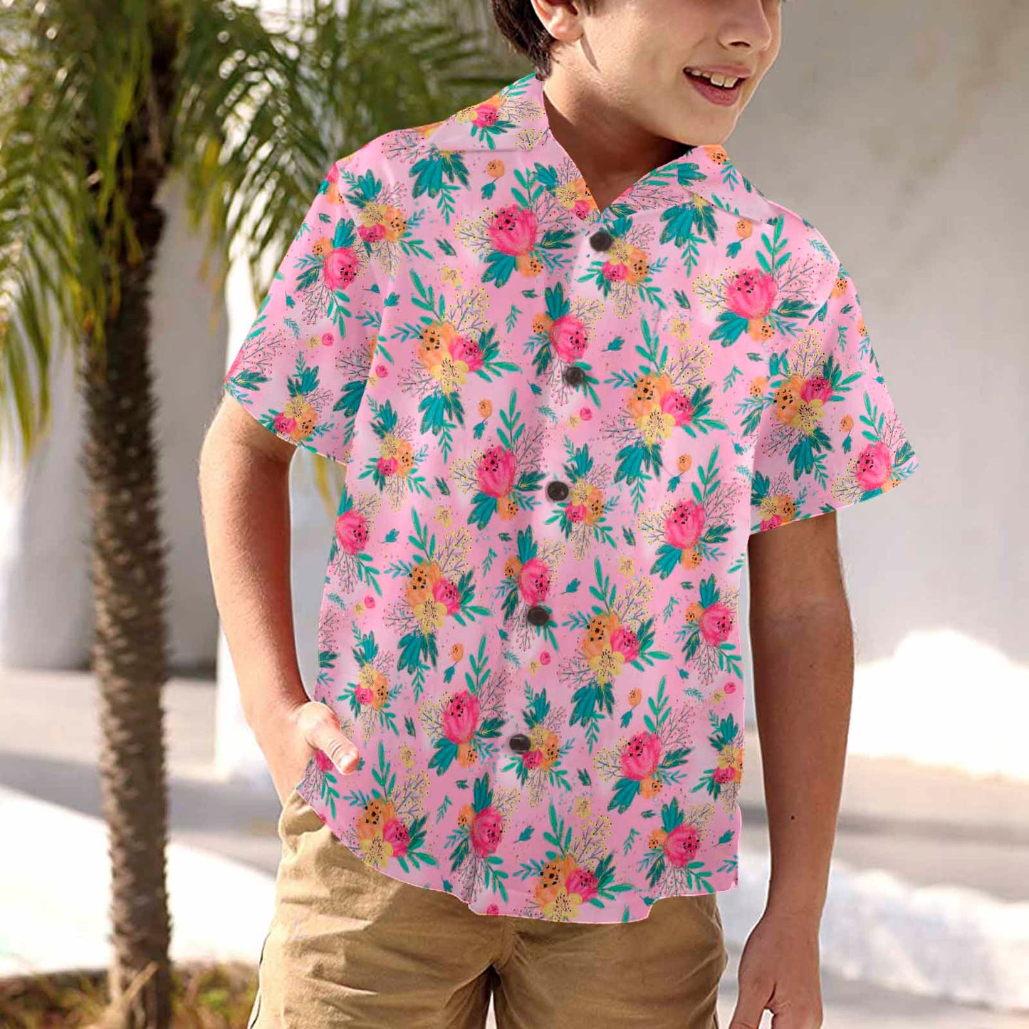 Australian Floral Pink  Little Boys Hawaiian Shirt