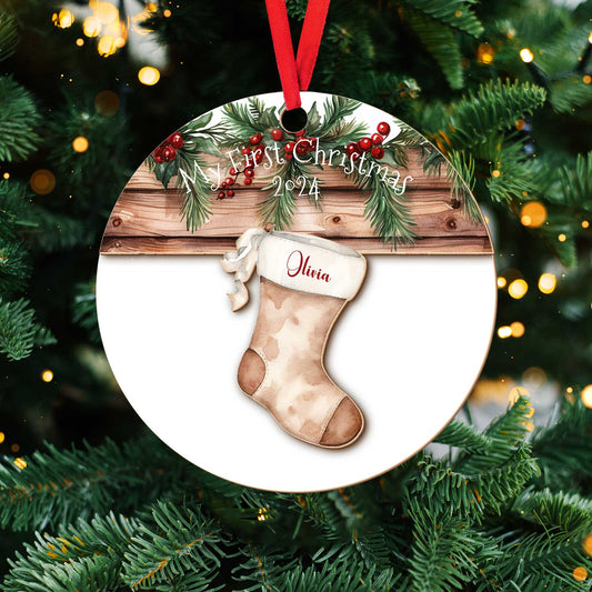 Layered Wooden Personalised Stocking Christmas Ornament