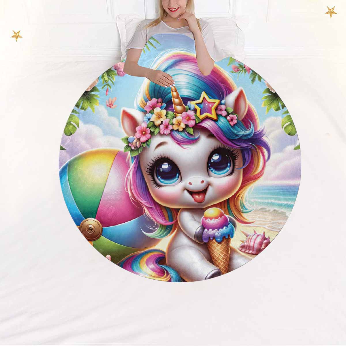 Unicorn_Awd35123  Circular Micro Fleece Blanket 60"