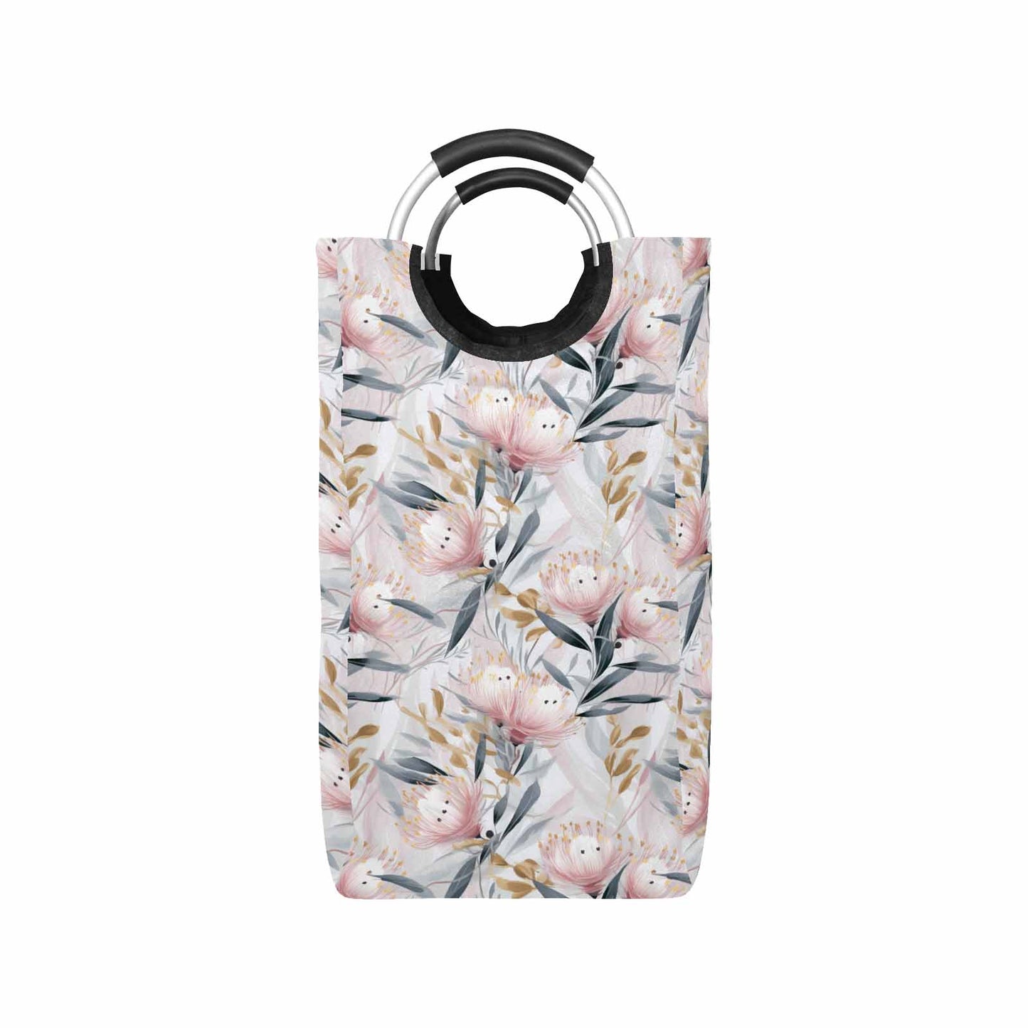 Australian Floral Pink & Grey  Square Laundry Basket