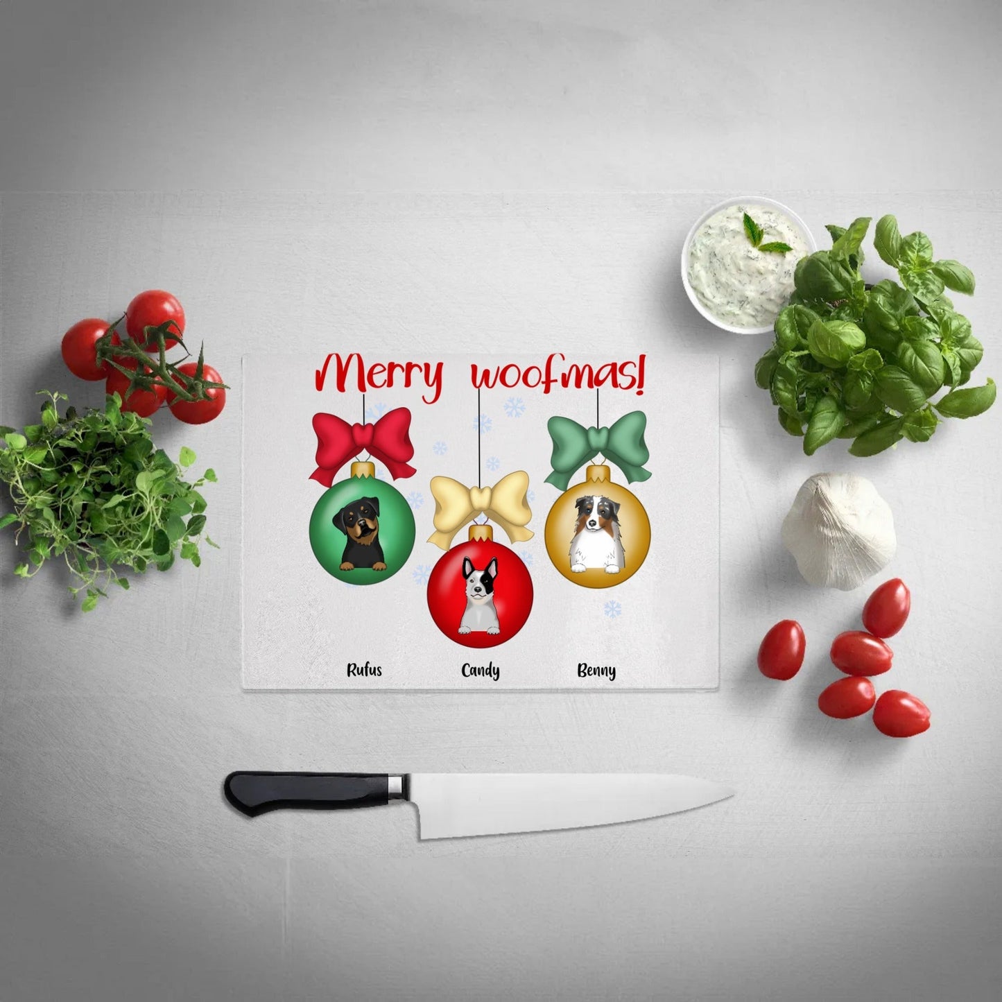 Glass Chopping Board Rectangle, Merry Woofmas