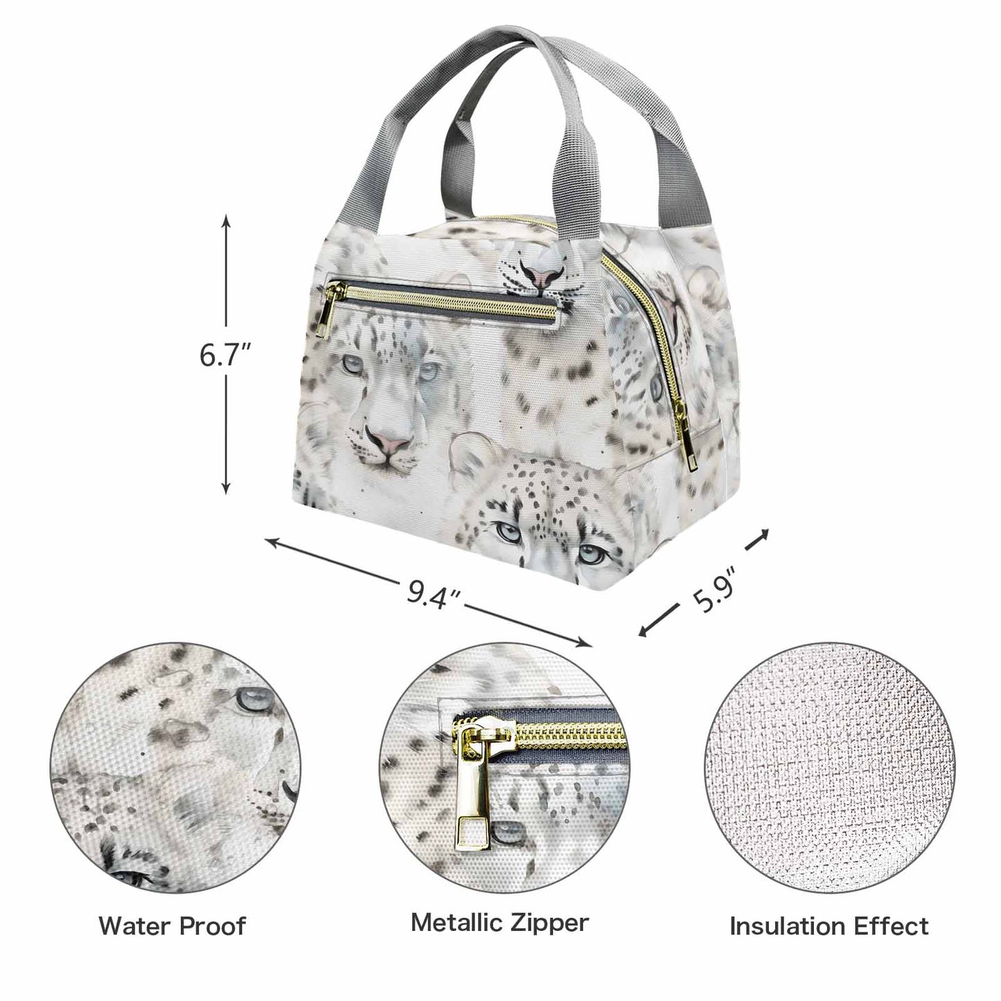 Leopard  Portable Lunch Bag-Grey Handle