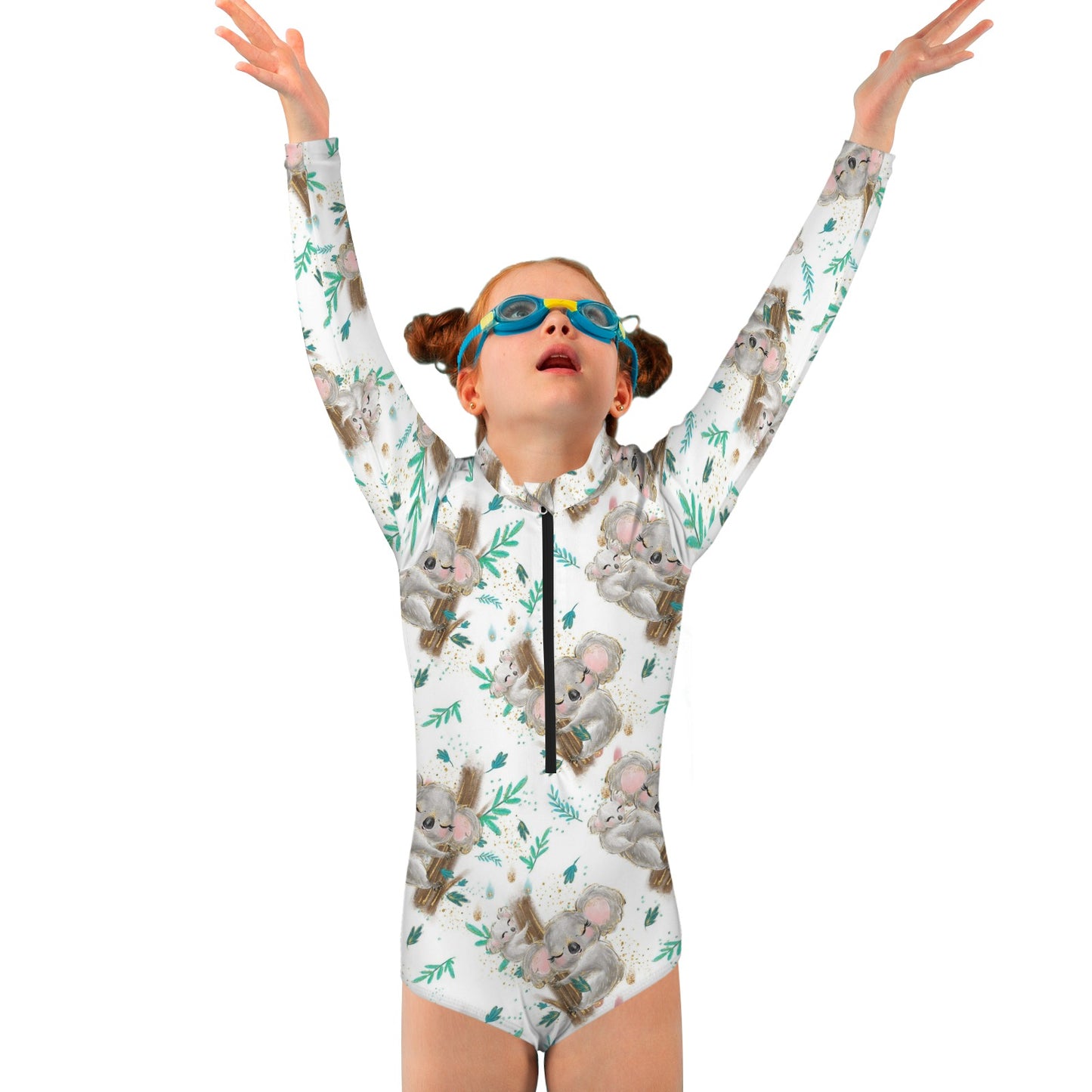 Australian Animals Koala Big Girls' Long Sleeve One-Piece Swimsuit (Model S61)