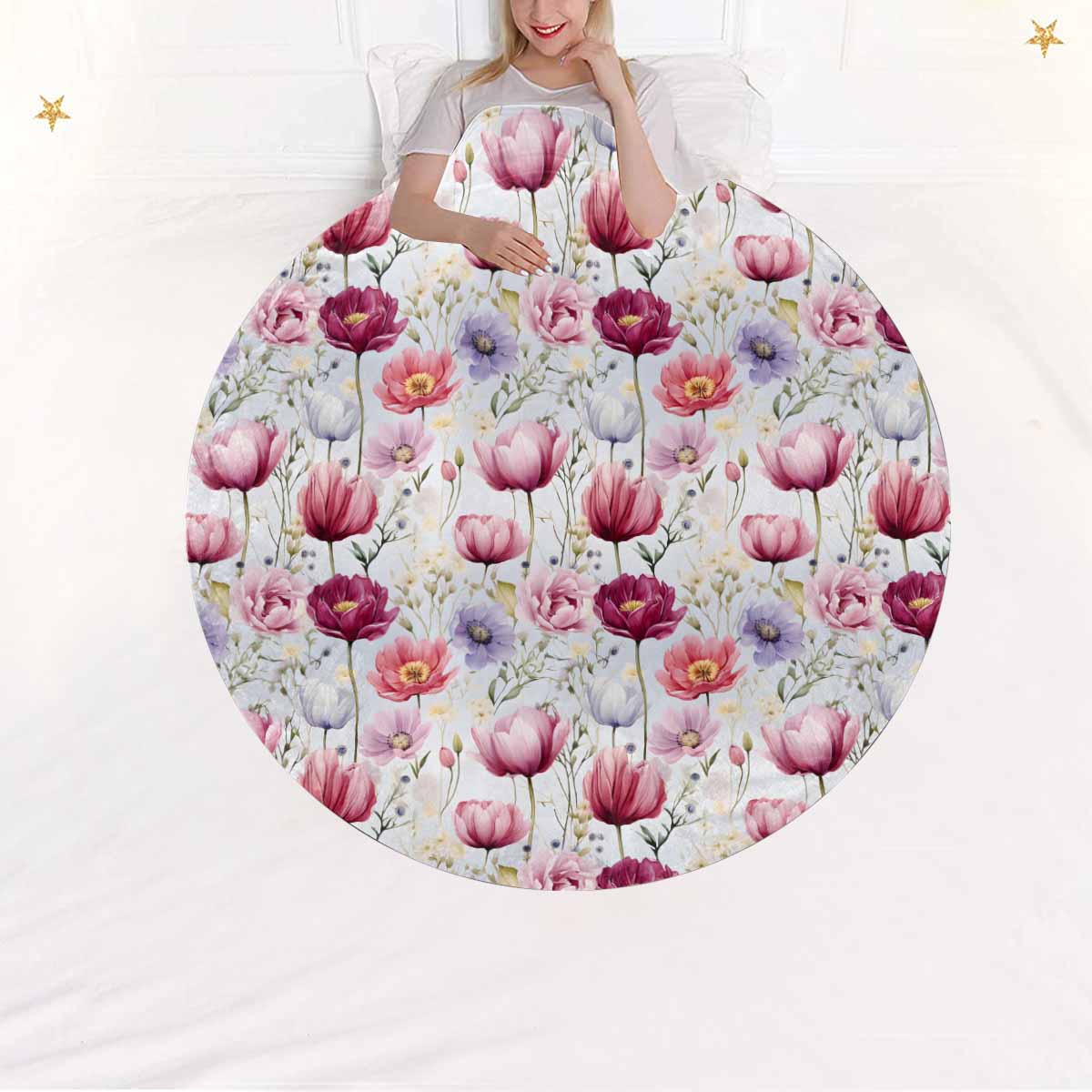 Wildflowers  Circular Micro Fleece Blanket 60"