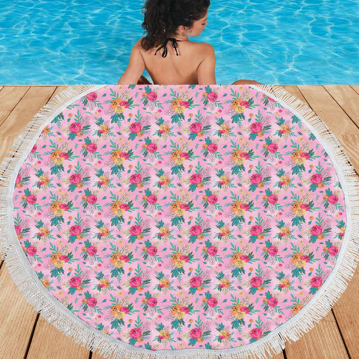 Australian Floral Pink  Circular Beach Shawl 59"