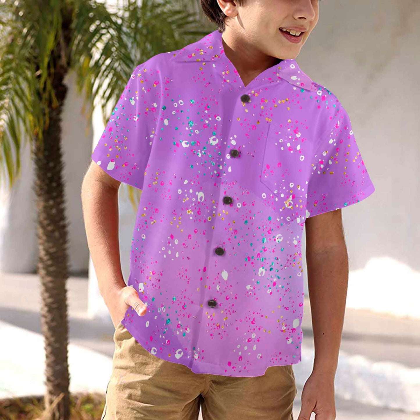 Purple Splash  Little Boys Hawaiian Shirt