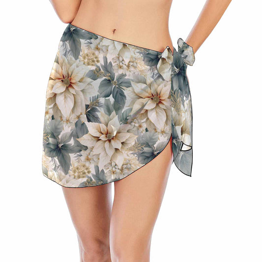 Grey Poinsettia  Women's Beach Sarong Wrap