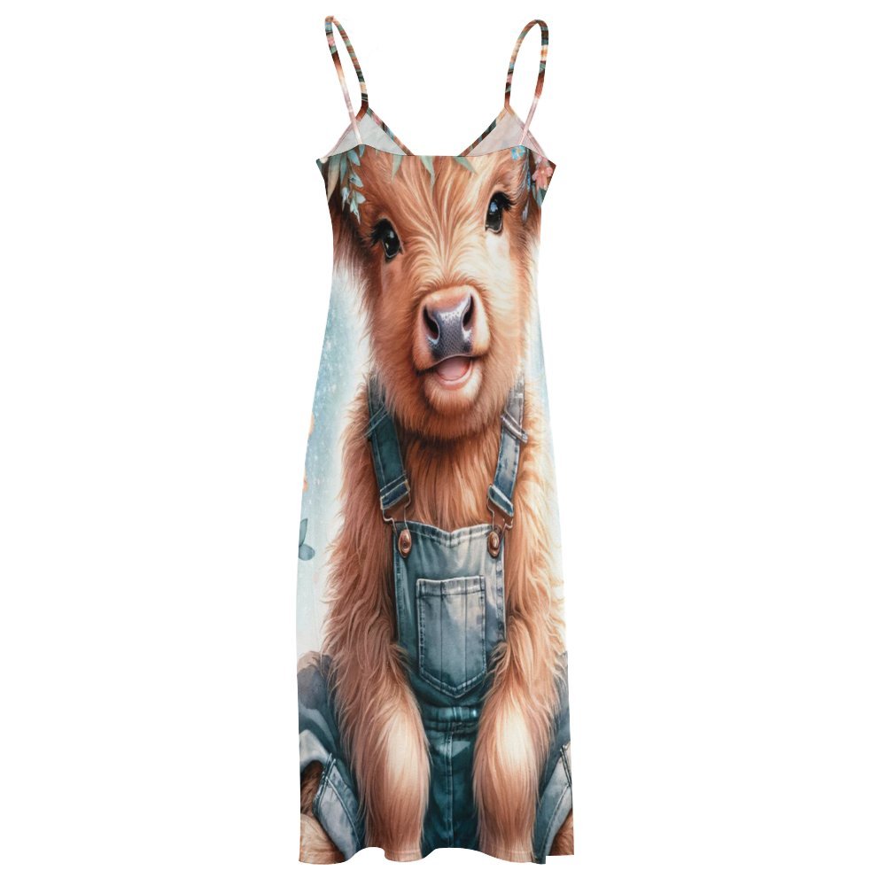 Highland Cow Spaghetti Strap Ankle-Length Dress Long dress