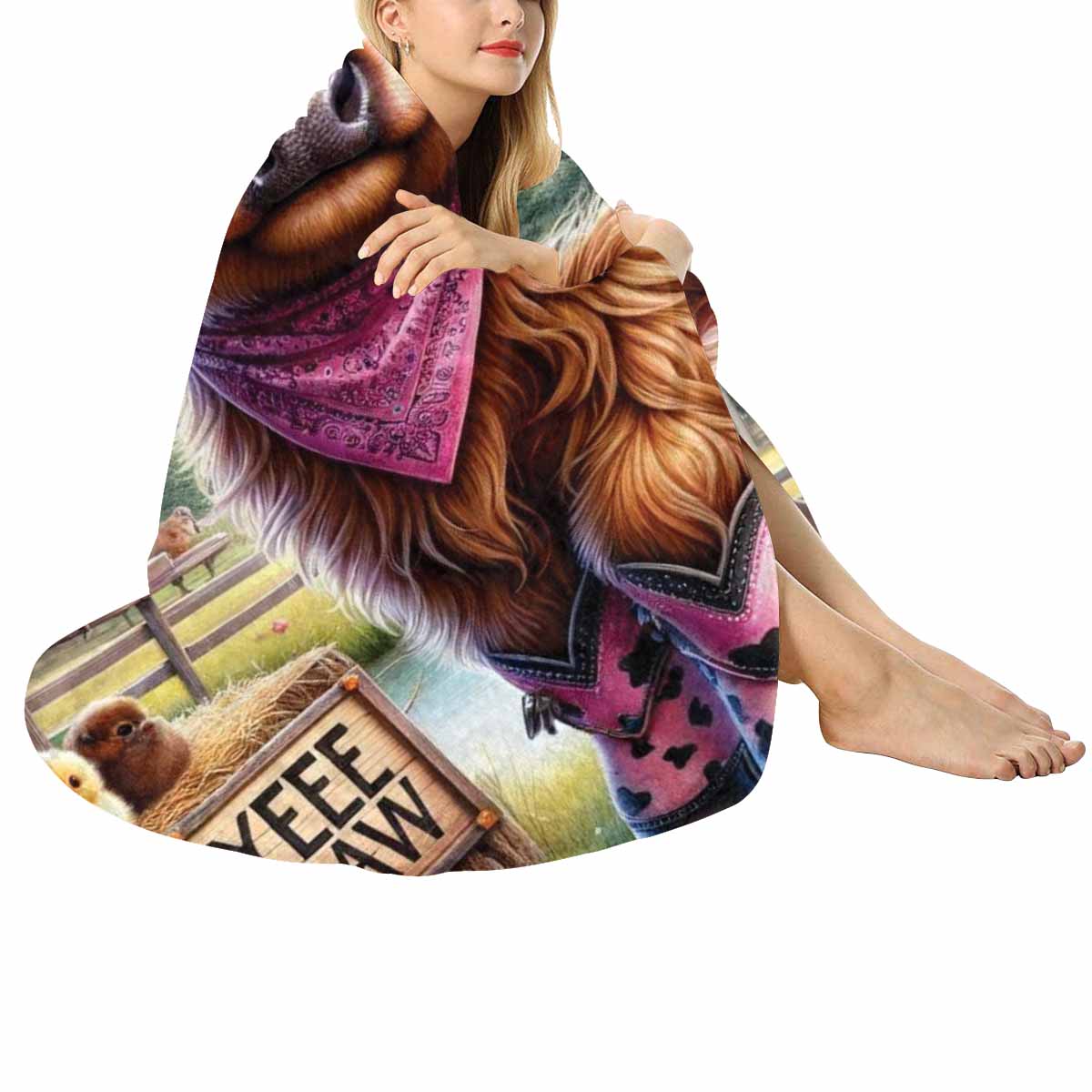 Higland Cow Awd1417  Circular Micro Fleece Blanket 47"
