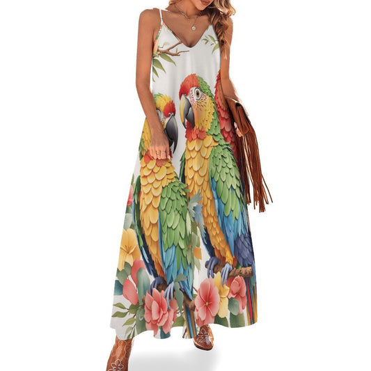 Parrots Spaghetti Strap Ankle-Length Dress Long dress