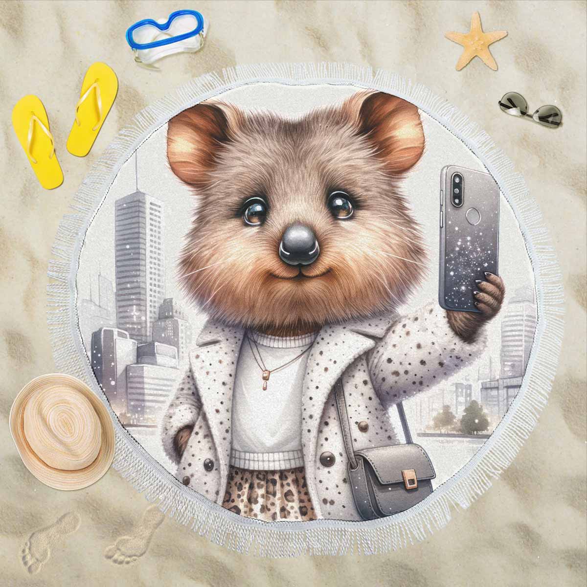 Australian Animals Quokka Awd1331  Circular Beach Shawl 59"