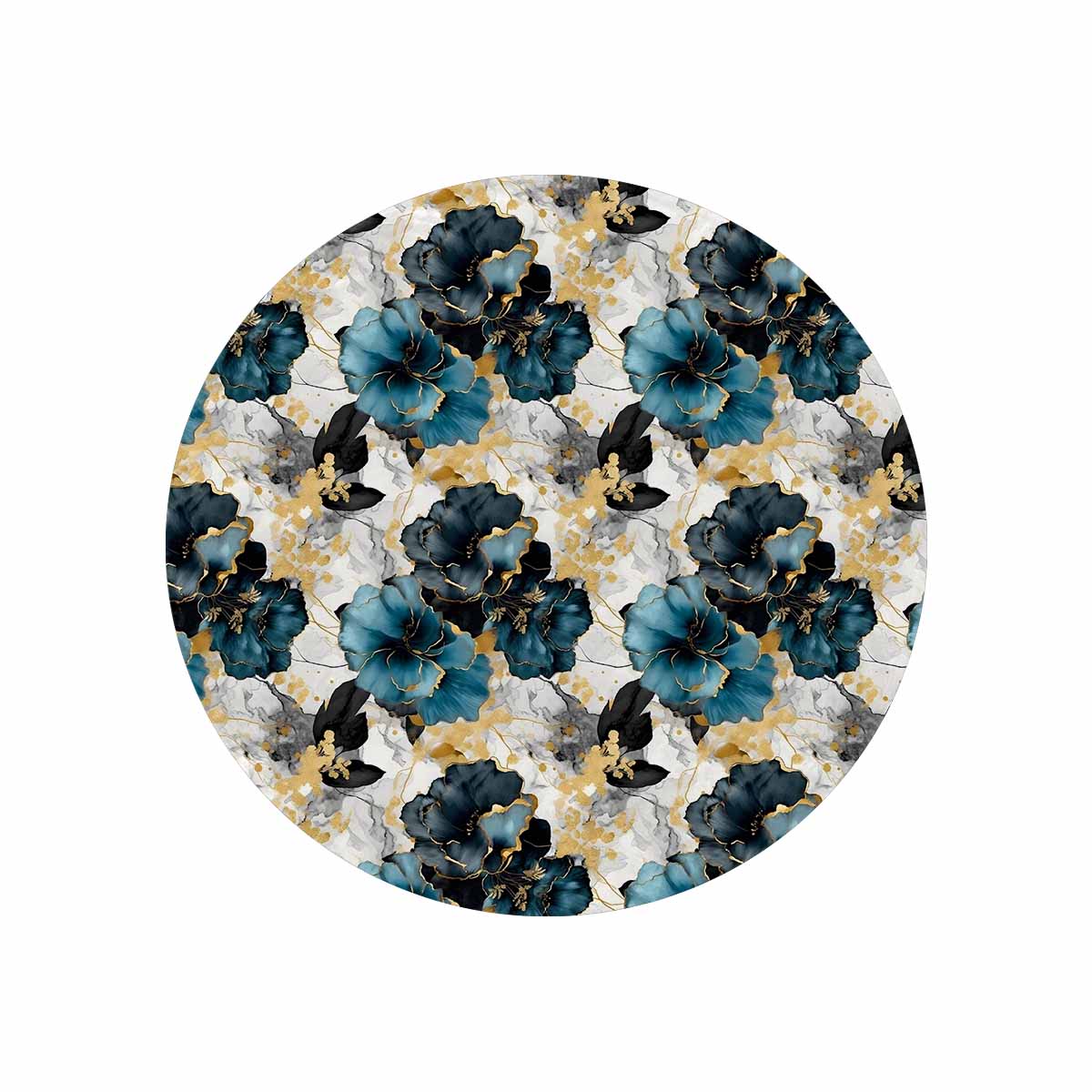 Blue & Gold Ink Floral  Circular Micro Fleece Blanket 47"