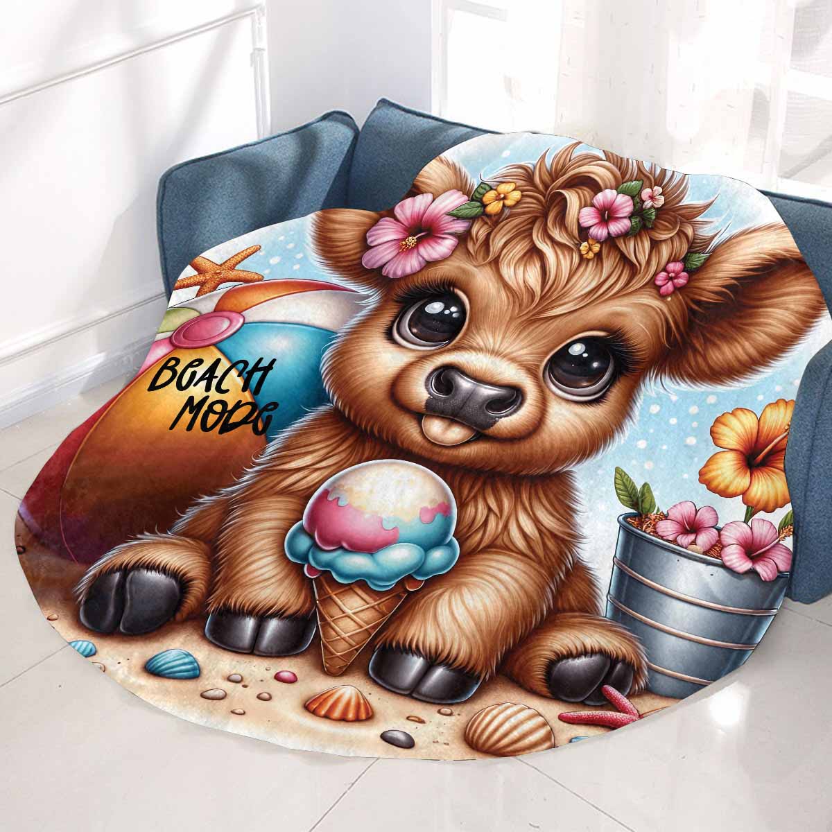 Highland Cow Awd35118  Circular Micro Fleece Blanket 47"