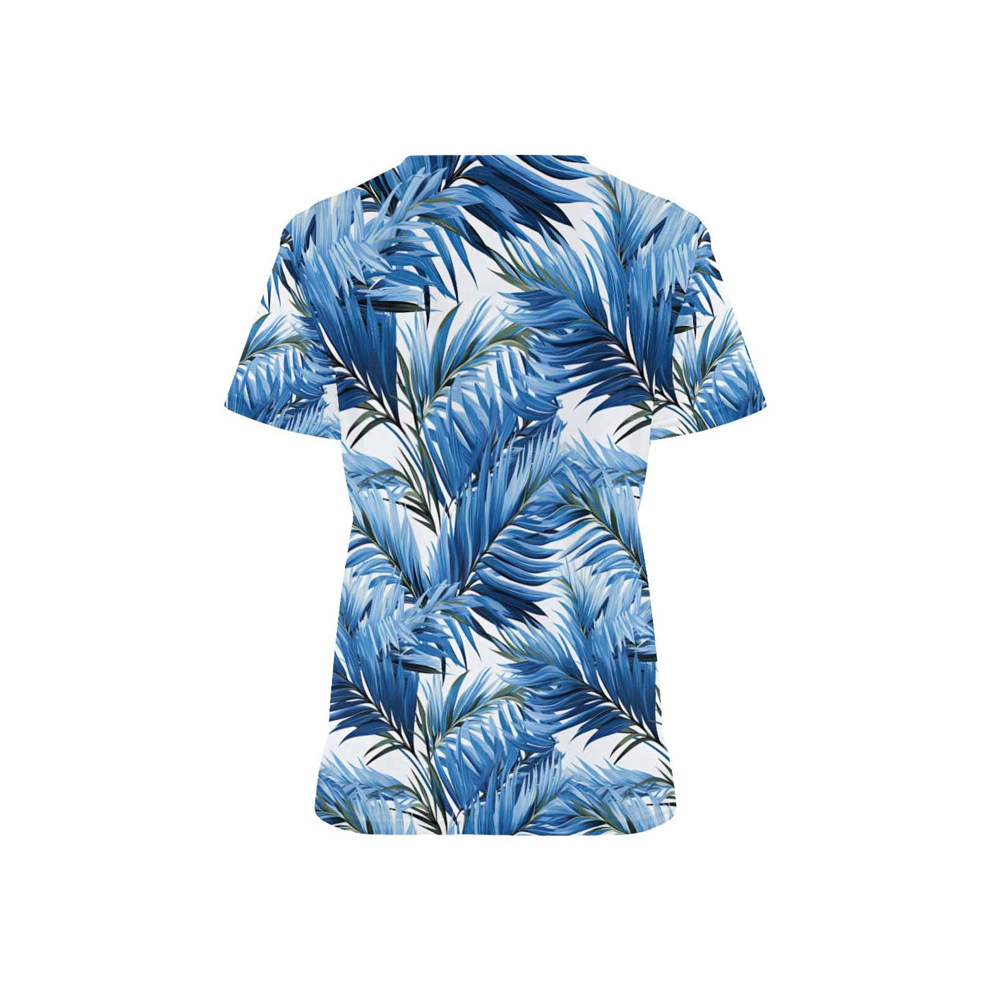 Tropical Palm Leaves  Women's V Neck Scrub Top Nurse Uniform with Deep Front Pockets