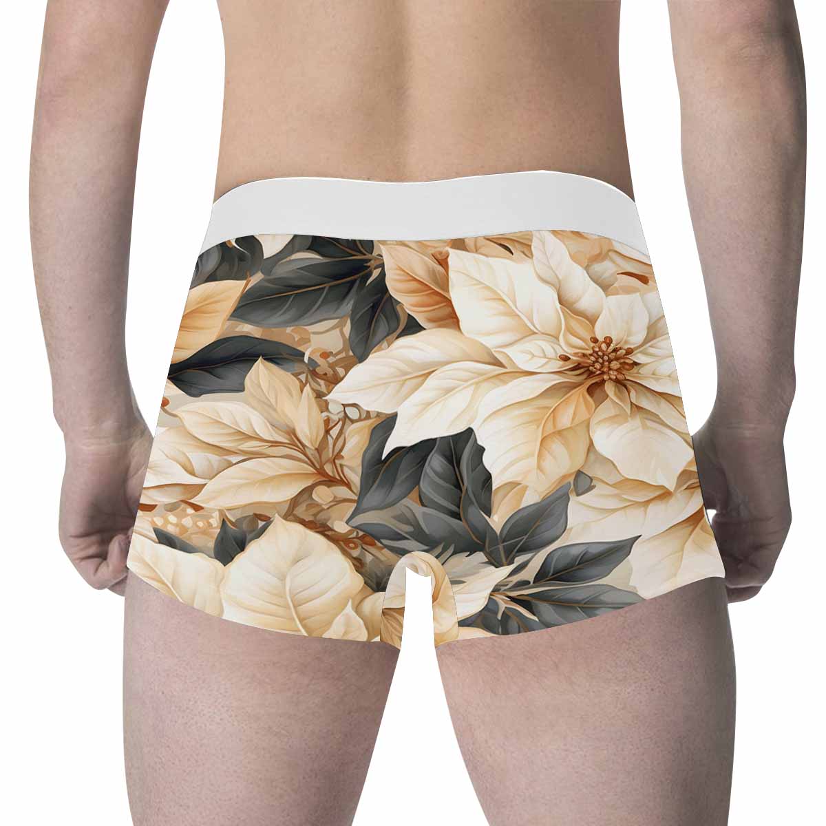 Cream Poinsettia  Men's All Over Print Boxer Briefs (Made In AUS)