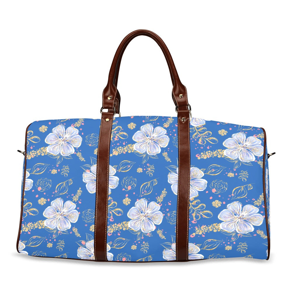 Blue Floral Waterproof Travel Bag/Small (Model 1639)